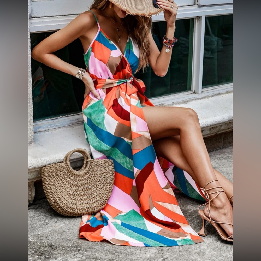 Boho Pink Multicolor Ruffle Hem Maxi Dress - Picture 5 of 6